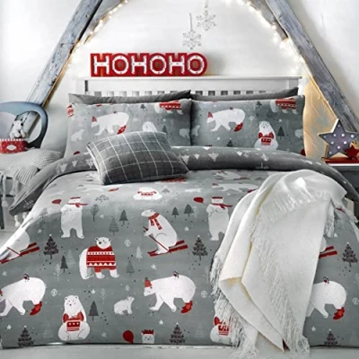 Imagen de Bedlam Xmas Juego de Funda edredón Oso Polar y árboles Navidad, Plateado, Suelto, Algodón, Plata