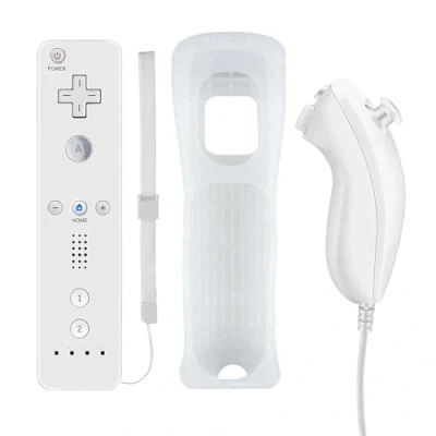 Imagen de QUMOX Mando a Distancia Wii, de Juego con Funda Silicona y Correa muñeca para N. Wii U Blanco