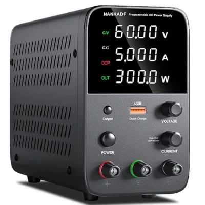 Imagen de Fuente de alimentación conmutada DC (0 60V,0 5A) Ajustable, Mini Pantalla 4 dígitos Alta precisión, Variable para Mesa Laboratorio, Negro