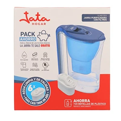Imagen de Jata Hogar HJAR1003 Jarra con filtro de Agua 3,5 litros. Incluye 6 cartuchos iónicos. Reduce la cal, cloro y residuos cobre. sabor pureza