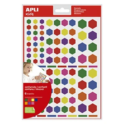 Imagen de APLI Kids 18768 Bolsa de 624 gomets hexagonales en tamaños surtidos, removibles, multicolor 6 hojas