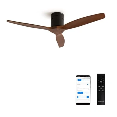 Imagen de CREATE / WINDCALM/Ventilador de techo negro madera oscura con Wifi y mando/Silencioso, función verano invierno, 6 velocidades, temporizador 1 a 4h, 40W, Ø132 cm