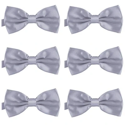 Imagen de DonDon Set de 6 Pajarita para hombre 12 x cm ajustable y lista usar Plateado