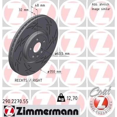 Imagen de ZIMMERMANN 290.2270.55 Disco de freno 350 32 6/5 5 108 ventilación interna, ranurado revestido altamente carbonizado JAGUAR: