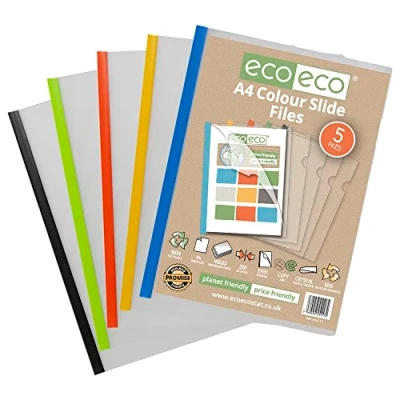 Imagen de eco Eco117 Bolsa 50% reciclada, 5 archivadores fáciles de deslizar, clip colores, unidades