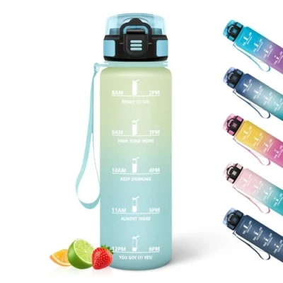Imagen de HoneyHolly Botella Agua, 1L, Marcador de Tiempo, Portátil, Botella, Reutilizable, Agua Gimnasio, A Prueba Fugas, Cantimplora para Ciclismo, Oficina y Exteriores