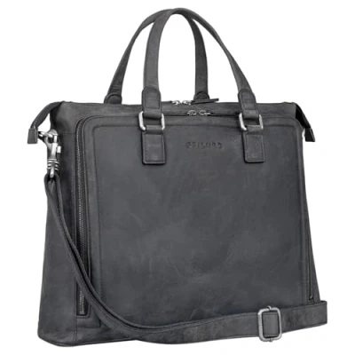 Imagen de STILORD &#039;Claire&#039; Bolso de Negocios Mujer Cuero Genuino 15 Pulgadas Maletín Bolsa para Portátil DIN A4 Hombro y Mano Oficina, Color:Carbon Gris