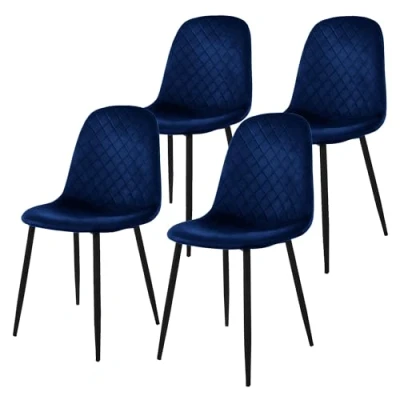 Imagen de ML Design Set 4X Sillas de Comedor Azul Turquesa con Respaldo, Asiento Ergonómico Acolchado Tapizado Terciopelo Patas Metal Sillón Diseño Moderno para Mesa Salón, Escritorio o Cocina