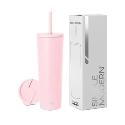 Imagen de Simple Modern Vaso Termico con Pajita y Tapa Taza Termica Café para Llevar Botella Agua de Acero Inoxidable Regalos Mujeres &amp; Hombres Classic 830ml Blush