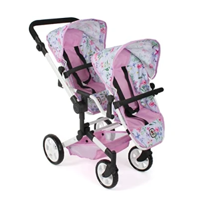 Imagen de Bayer Chic 2000 Cochecito para muñecas Linus Duo niños de 4 a 8 años, Flores, Rosa 690 53