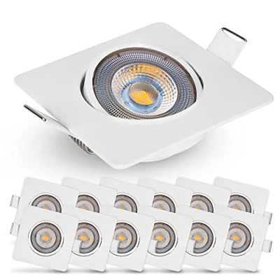 Imagen de EMOS Exclusive focos LED Interior Techo 5W, 450lm Ojos de Buey para luz blanca cálida 3000k Juego 12 empotrables ultraplanos cuadrado pivotante en 50, color blanco