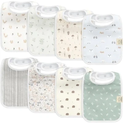 Imagen de Paquete de 8 Baberos Orgánicos para Bebé Niño, Niña Baba Niñas, Niños, Niño Pequeño, Infantiles, Algodón (Prairie)