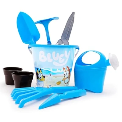 Imagen de Toyland® Juego de 9 piezas jardín Bluey Cubo, regadera, 2 macetas y 6 herramientas incluidas Juguete para exteriores
