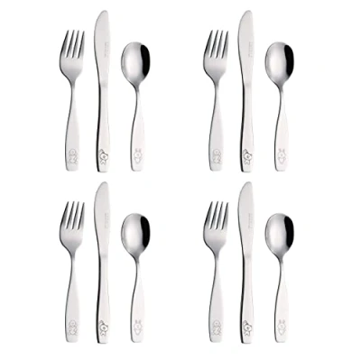 Imagen de Exzact Cubertería Infantil 12 Pieza para niños de Acero Inoxidable 4 x Cena Cuchillo, Tenedor, cuchar