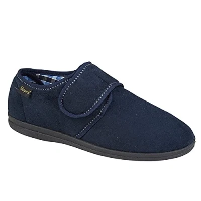 Imagen de Sleepers pantuflas Johnny de microfibra con espuma viscoelástica cierre táctil, color azul marino, talla 6 14, 13, 49.5 EU