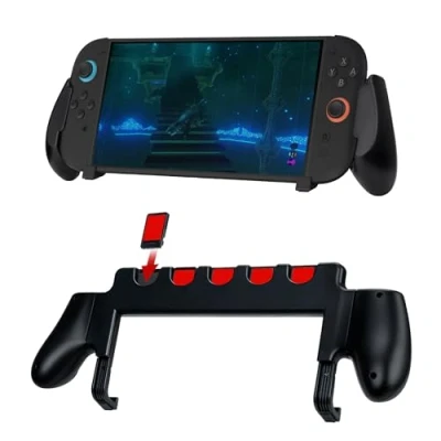 Imagen de Mcbazel Agarre para Consola Nintendo Switch 2 , con Ranuras Tarjetas de Juego, Material ABS Resistente, Instalación Sencilla Negro