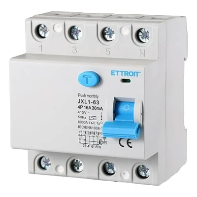 Imagen de Interruptor diferencial puro, 4P 4 polos 30 mA 6 kA 380 V, salvavidas diferencial, ocupa módulos DIN, RCCB C16 16 A