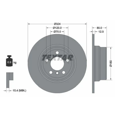 Imagen de TEXTAR PRO 92107403 Disco de freno 324 12 05/06 120 macizo revestido sin perno sujeción rueda, buje rueda BMW: X5