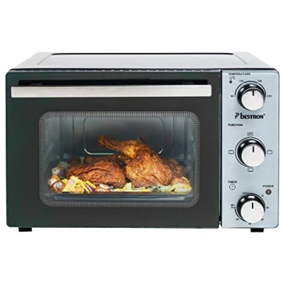 Imagen de Bestron aov20 Mini Horno con Calor Superior e Inferior, 1300 W, 20 litros, plástico Cristal Acero Inoxidable, Negro