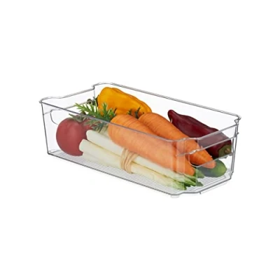 Imagen de 3 Organizadores de Nevera 9x31,5x15,5 cm, Almacenaje Alimentos, Cajas para Frigorífico con Asas, Transparente