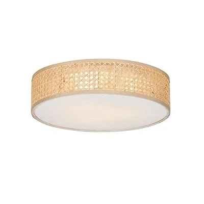 Imagen de Qazqa oriental Lámpara de techo ratán 40 cm 3 luces Tromma/Lino/Acero Redonda Adecuado para LED Max. x Watt
