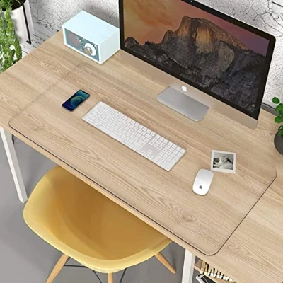 Imagen de YURO Almohadilla de escritorio PVC transparente, 50 x 30 cm, antideslizante, impermeable, para escritorio, teclado, mouse, laptop, protector con borde redondo