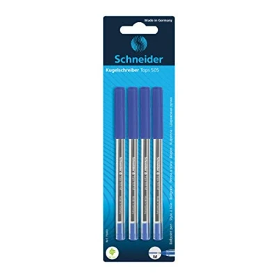 Imagen de Schneider Tops 505 Juego de bolígrafos con capucha, punta mediana, 4 unidades, color azul