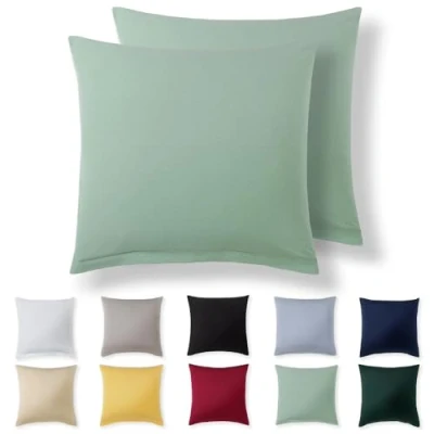 Imagen de Alreya Juego de 2 Fundas Almohada 100% Algodón Jersey 80 x cm Verde Verano Funda Cojín para Cama 80x80 Cojínes sofá hipoalergénica