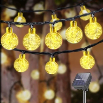 Imagen de LQWELL® Cadena De Luces Solares Para JardÍN, Solar Bolas Cristal, 15 Ledes, 5 M, IP44, 8 Modos, Exterior/Interior, Terraza (5M 15LED Blanco cálido)