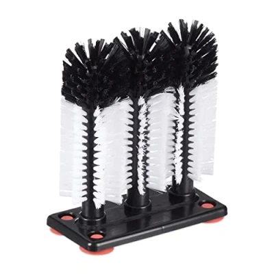 Imagen de Relaxdays Lavar Cepillo Limpia Vasos con Ventosas, Lavavasos Hostelería, Bar, Enjuagavasos, 22 x 18,5 10 cm, Negro/Blanco
