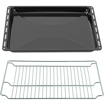 Imagen de ICQN Juego de bandejas y rejillas para horno (465 x 370 30 mm, esmaltadas, 465 375 mm), color negro