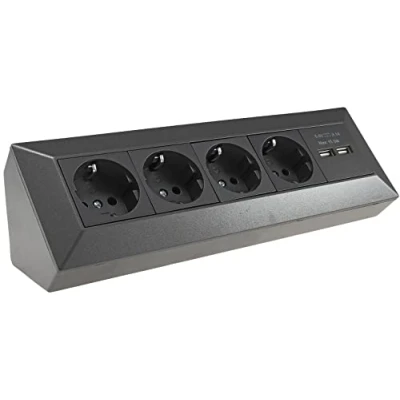 Imagen de Bloque de enchufes esquina Toma contacto protección 4 vías 2X USB A 3,1A antracita