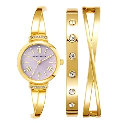 Imagen de Anne Klein Set de Reloj Pulsera y Juego Pulseras rígidas para Mujer con Detalles Cristal, Dorado/Lavanda