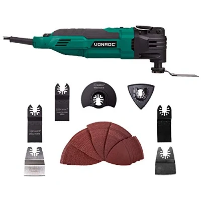 Imagen de VONROC Multiherramienta oscilante 300W Sistema de cambio rápido, velocidad variable Juego completo incl. 61 accesorios y bolsa almacenamiento