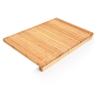 Imagen de Relaxdays Tabla de Cortar Bambú, Con Ranura para Líquidos, 5 x 56 38 cm, Madera Servir Alimentos, Natural