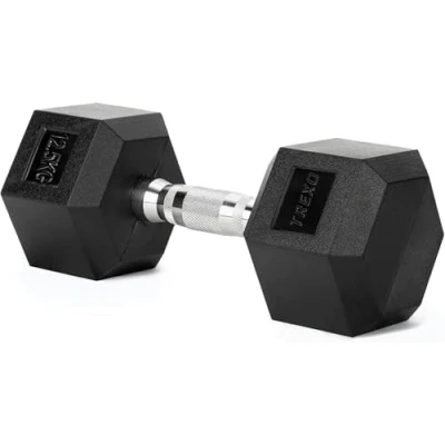 Imagen de TREXO Mancuerna de 12,5 kg Hexagonal Duradera Hierro Fundido con Revestimiento Goma para Entrenamiento Fuerza en Casa Mango Ergonómico Estable y Versátil Hex