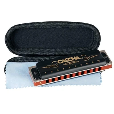 Imagen de CASCHA armónica Profesional, La mayor Blues Harmonica, diatónica de 10 agujeros para principiantes y adultos con estuche suave paño cuidado