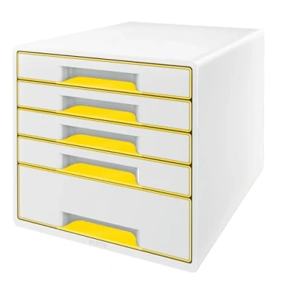 Imagen de Leitz Buc de 5 Cajones A4 con Rotulador y Bandeja Transparente, Organizador, Gama WOW, Blanco/Amarillo
