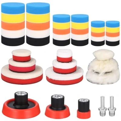 Imagen de 44 Piezas esponja para pulir coche, discos pulir, Kit de Pulido, Adaptador Accesorio Taladro Pulidora Pulido Lana Encerado, Almohadilla Encerad
