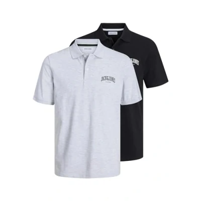 Imagen de JACK &amp; JONES Jjejosh Polo SS 2pk MP, Negro/Pack: w. White Melange, L para Hombre
