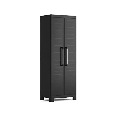 Imagen de Keter Armario Detroit EscoberoAmario Escobero de almacenajeResina2 Puertas y 4 baldas, 3 Regulables en Altura 1 FijaColor Negro182 x 65 45 cm
