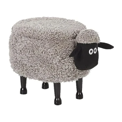 Imagen de Beliani Reposapiés de poliéster Gris Negro Madera Clara puf Animal almacenaje Sheep