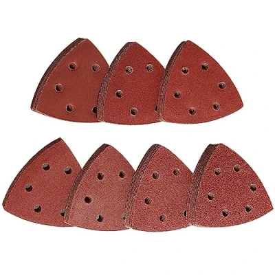 Imagen de STEBRUAM Triángulo de Lijado delta, 70 Piezas Papel Lija Triangular Hojas Triangulares 6 agujeros 93 x mm 10 Granos 60/80/120/180/240/320/400 y Pulido para lijadoras delta