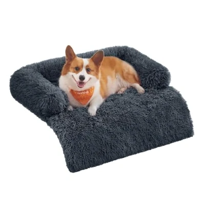 Imagen de Feandrea FluffyHug Cama para Perros, Tela de Felpa, Alfombrilla, Funda Protectora Sofá, Talla L, Perros Medianos, 95 x 85 16 cm, Gris Oscuro PGW222G02