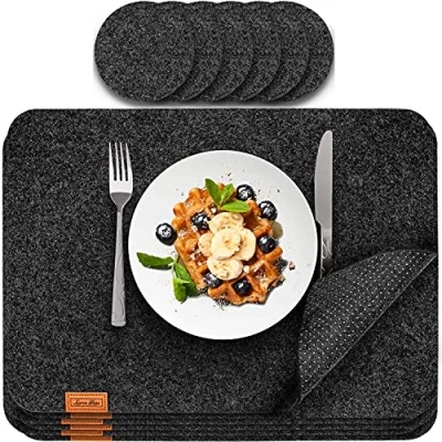 Imagen de Luana Rose Set de Manteles Individuales Fieltro (12 Piezas) Mesa Lavable Salvamanteles 44x32 cm Mantelitos Calidad Lavables + Posavasos