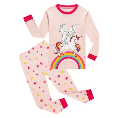 Imagen de Qzrnly Niña Pijamas Manga Larga De 2 Piezas para Ninas 100% Algodon,Estilo 12, 9 10 años