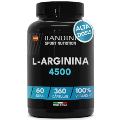Imagen de Bandini® L Arginina 4500 mg Altamente Concentrada, 360 Cápsulas veganas de Arginine HCL pura en polvo Elaborada por fermentación vegetal Sin aditivos Innecesarios Calidad Italiana