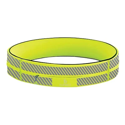 Imagen de FlipBelt Cinturón de Correr con Cremallera para teléfono y Accesorios pequeños, riñonera Ejercicio Mujeres Hombres, M, Amarillo neón Reflectante