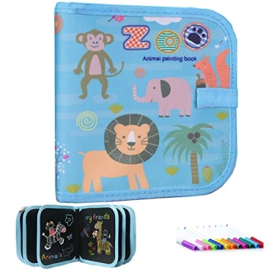 Imagen de dibujo port¨¢til para ni?os, pizarra de escritura, juguetes reutilizables 12 l¨¢pices colores con dibujos graffiti, 14 p¨¢ginas