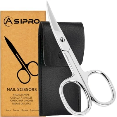 Imagen de ASIPRO Tijeras Uñas Curvas 3.75&quot; Incluidos Funda Manicura Profesional Extra Afiladas Punta Curva, Toe Nail Scissors Pies y Manos Cortar